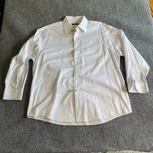 Tasso Elba Mens Blue White Striped Shirt 17.5 34-35 XL 100% Cotton Herringbone